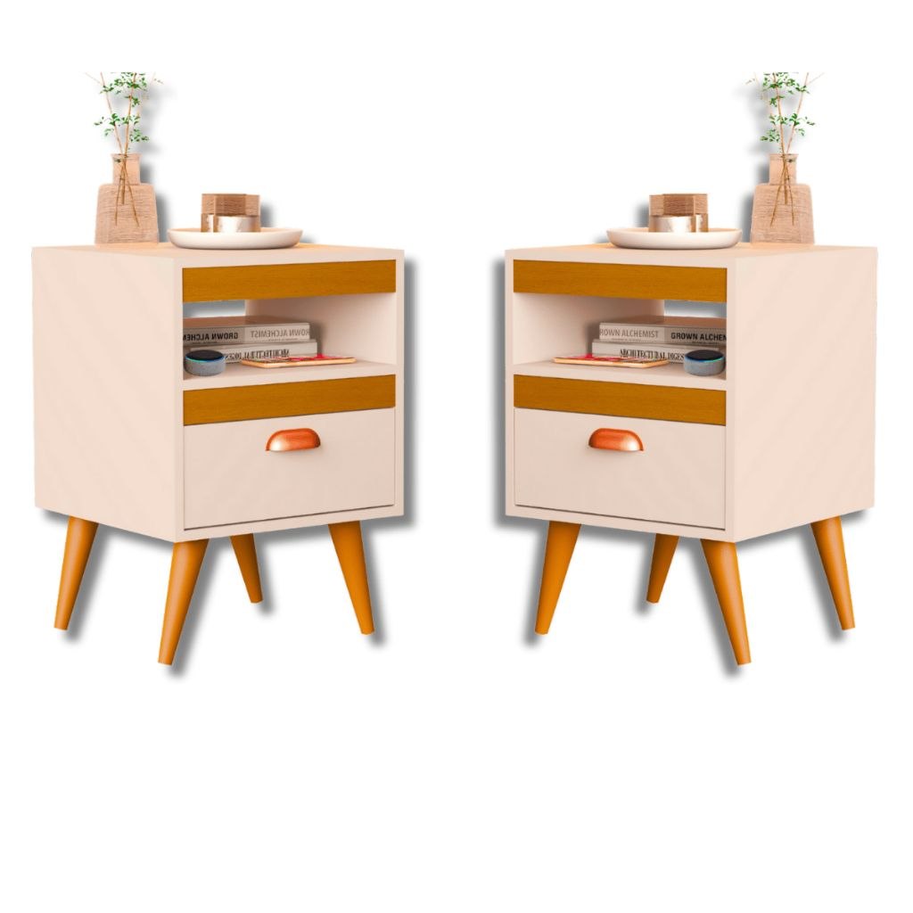 🛍️ PROMOÇÃO Kit 2 Mesa De Cabeceira Para Quarto Com Pés e Gaveta Com Nicho Criado Com 2 U