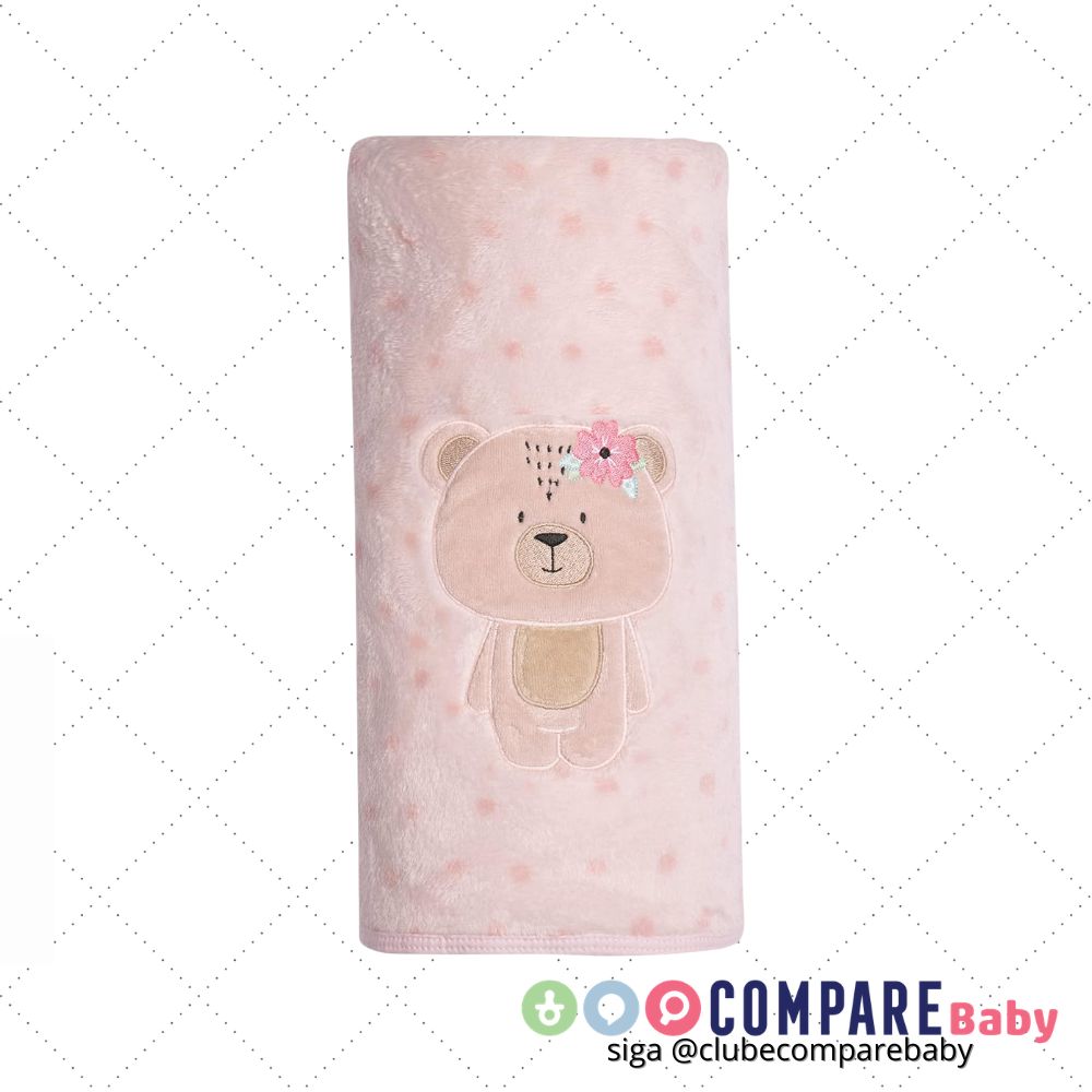 😍 Cobertor Bordado de Microfibra Papi Friends 1.10m x 90cm 1 Unidade, Ursa Ema
