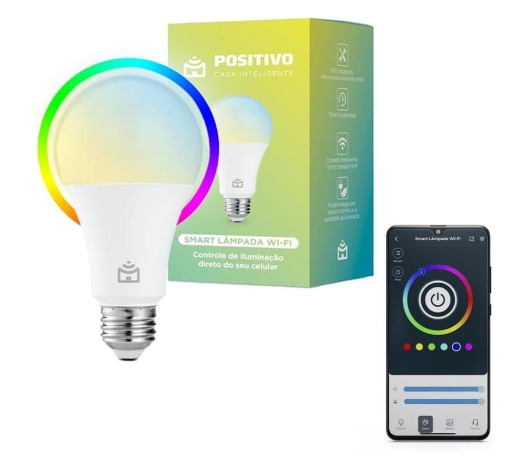 Smart Lâmpada Wi-Fi Positivo Casa Inteligente Iluminação Branca (Quente e Fria) e RGB 9W 8