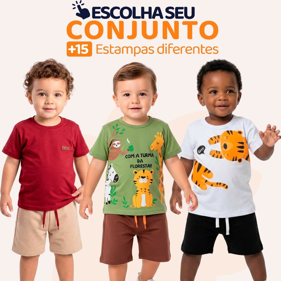 🛍️ Conjunto Bebê Masculino Menino Infantil Verão Manga Curta Tamanho 1 ao 8 - Roupa para