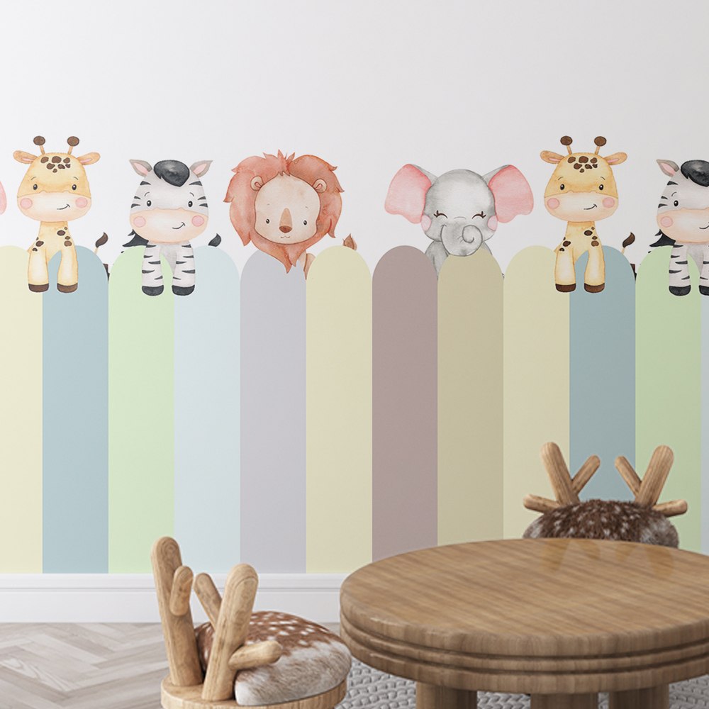 🛍️ Adesivo De Parede Infantil Cerca Cerquinha Safari Aquarela Quarto Bebe