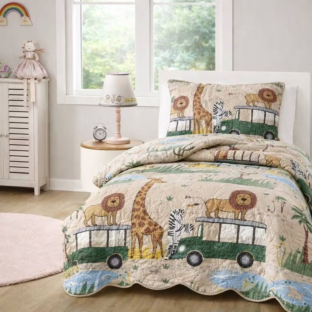 🛍️ Colcha Infantil Dupla Face1,60 x 2,40m Safari Com Viés