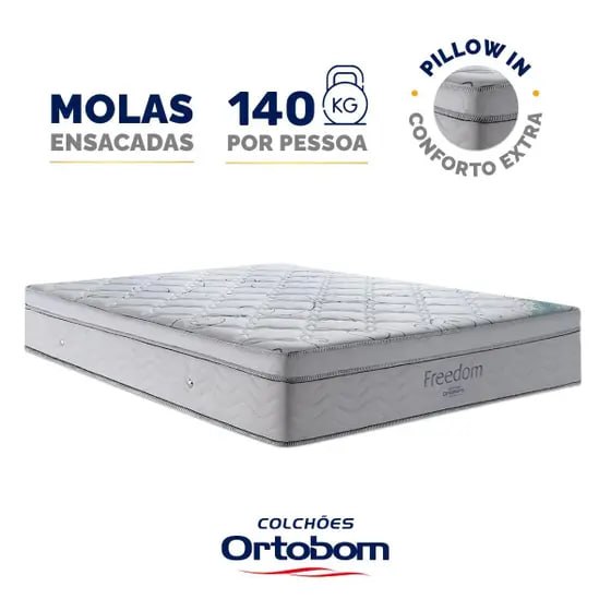 🛏 Colchão de Molas Ensacadas D33 Pillow In Ortobom Freedom Queen 158cm