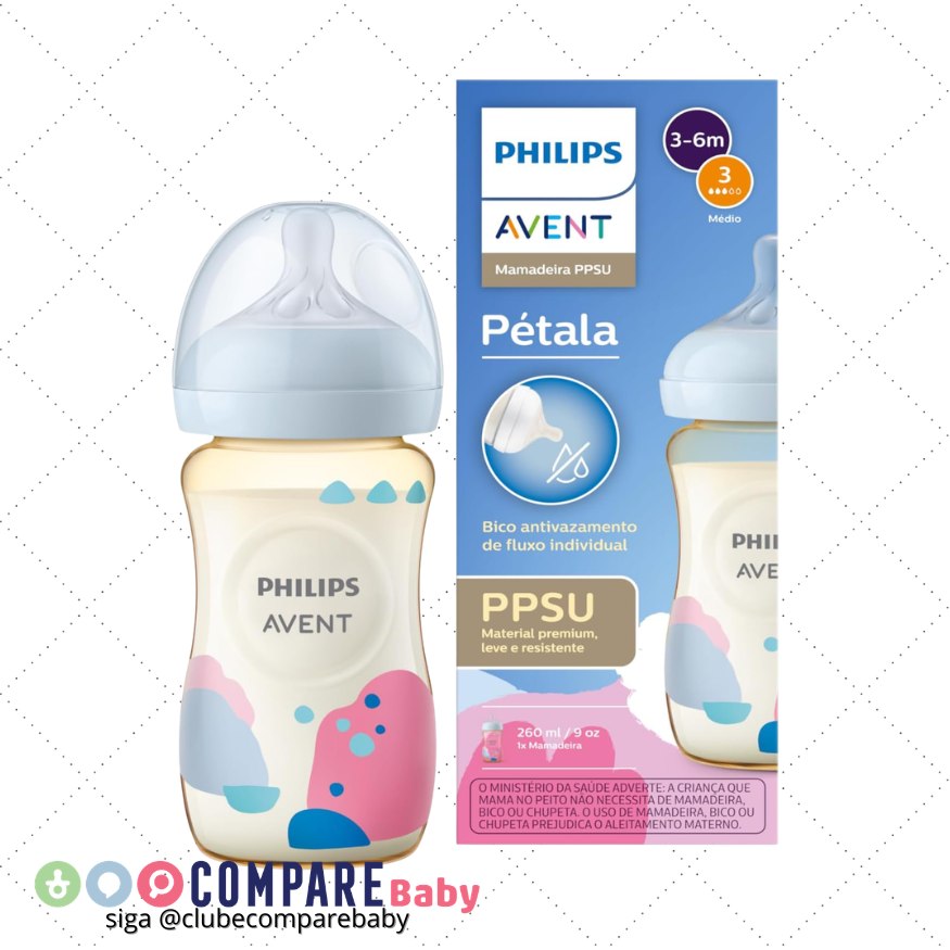 😍 Mamadeira Philips Avent Pétala PPSU 260 ml bico número 3 antivazamento de fluxo individ