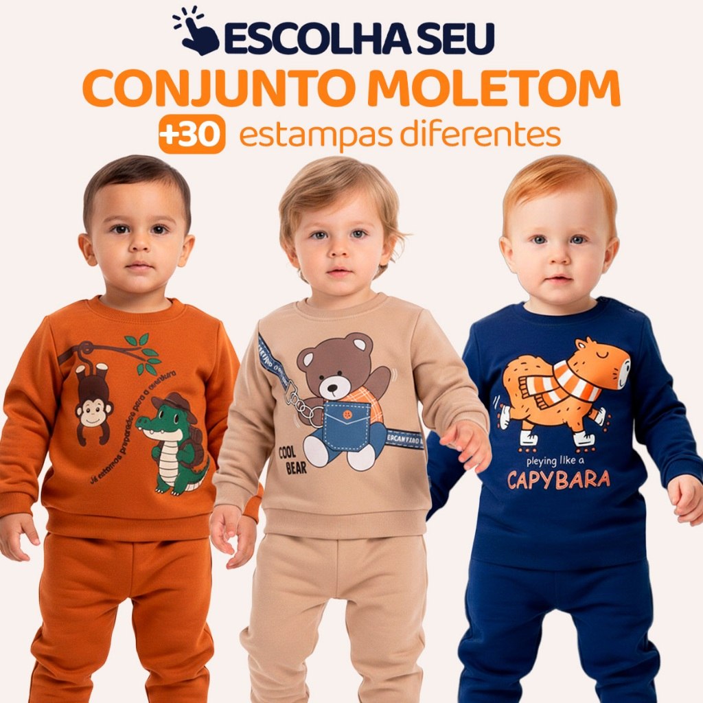 🛍️ Conjunto Moletom Bebe Menino Escolha Seu Modelo, com Estampas Divertidas e Conforto In