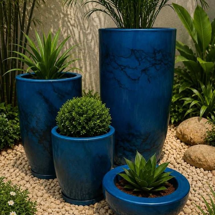 - Kit 4 Vasos Marmorizados Decorativos Planta de Luxo Flor Polietileno Coluna polida N1 N2