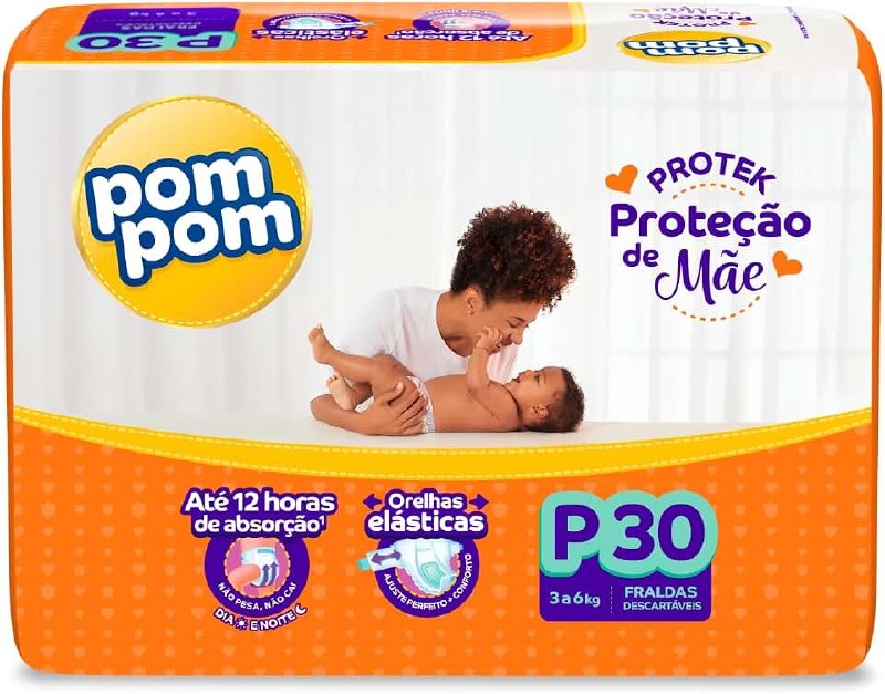 🛍️ Fralda Pom Pom Protek Proteção de Mãe Jumbo P 30 Unidades