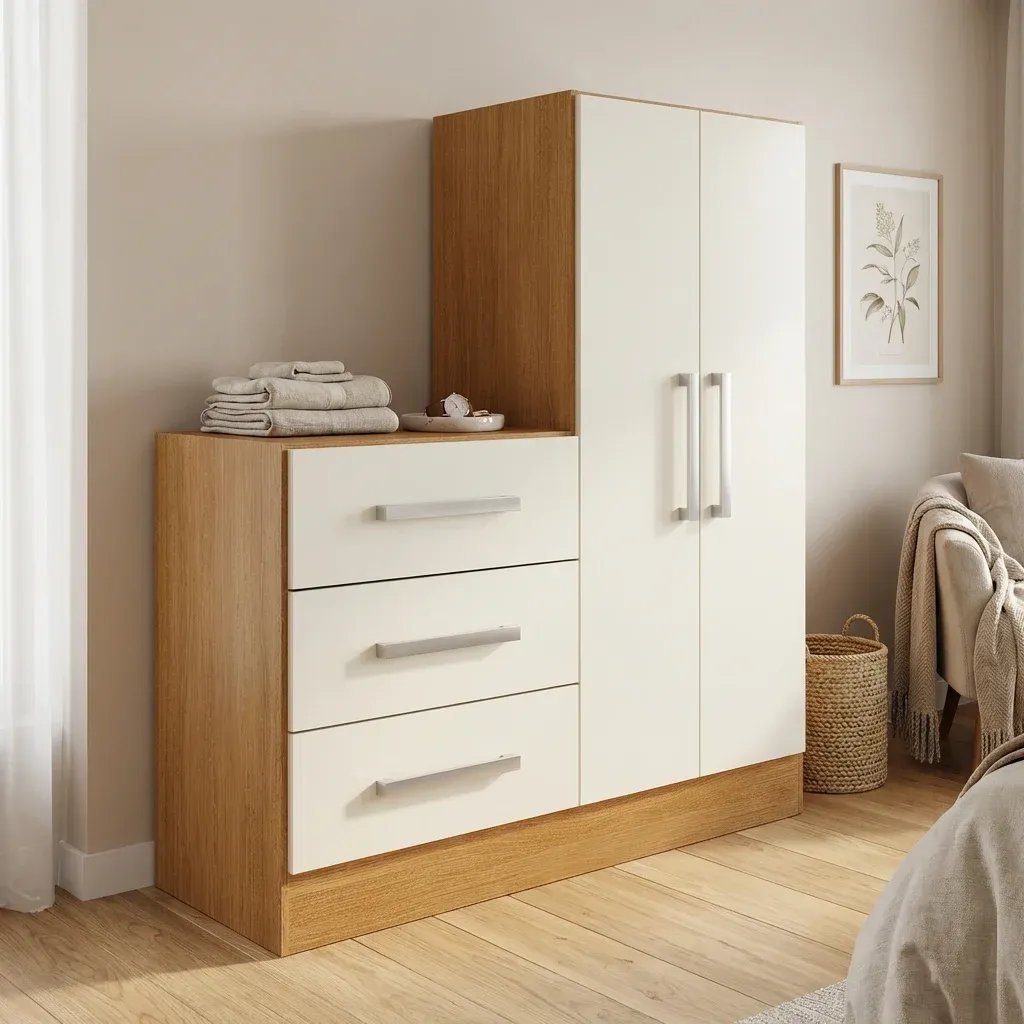 🛍️ Cômoda para Quarto 3 Gavetas 2 Portas Dunas Nature e Off White Yescasa Branco Nature O