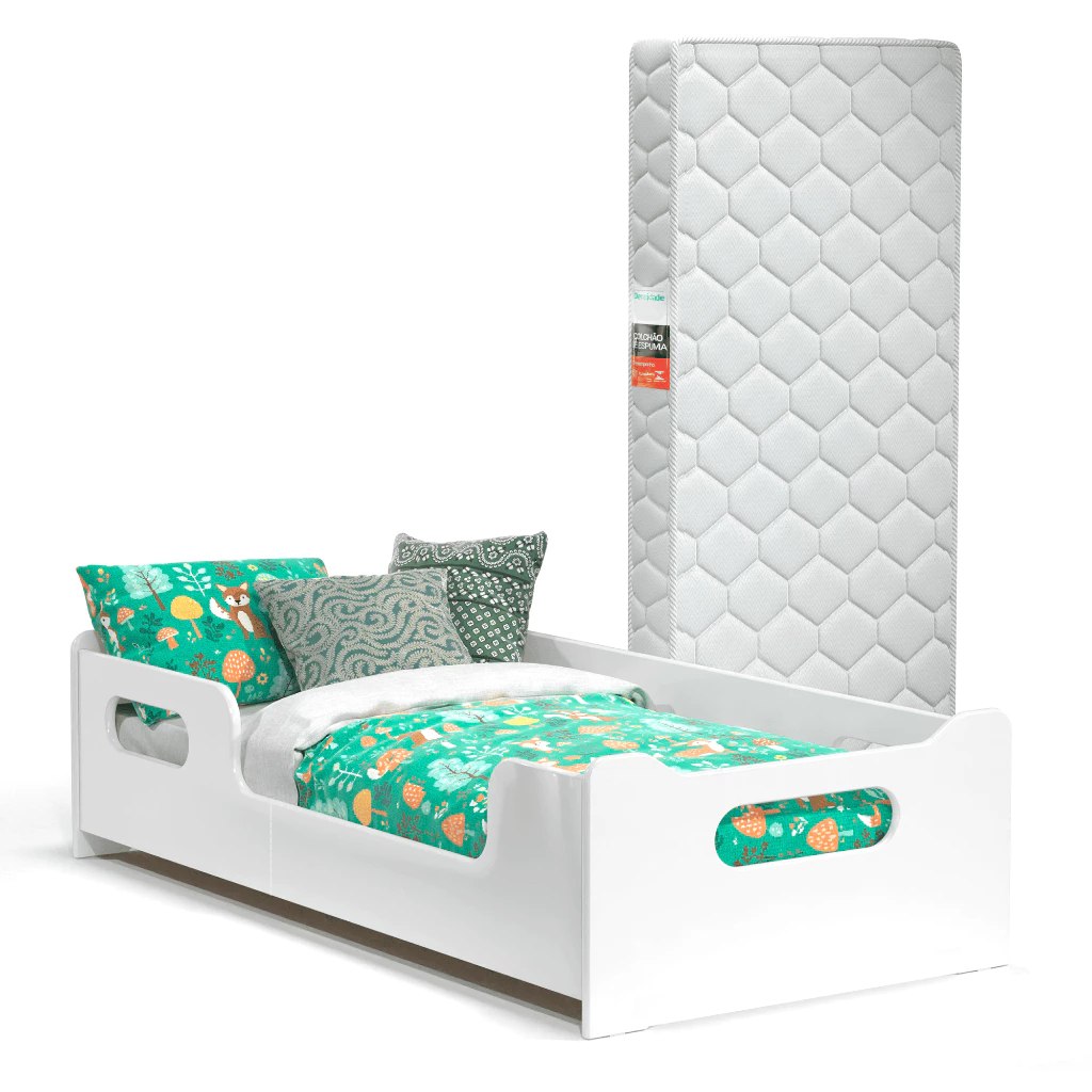 🛍️ Cama Infantil Encanto com Colchão e Grades – Design Moderno e Seguro para Quarto Infan