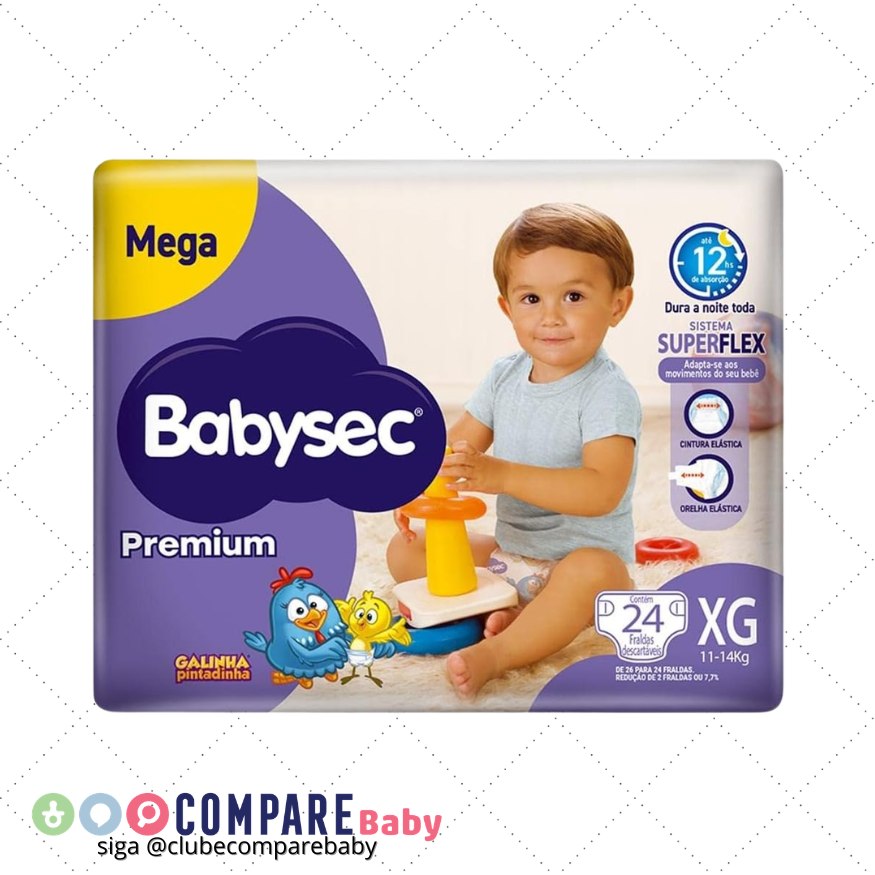 😍 Fraldas Babysec Premium Galinha Pintadinha Flexi Protect, 24 Unidades