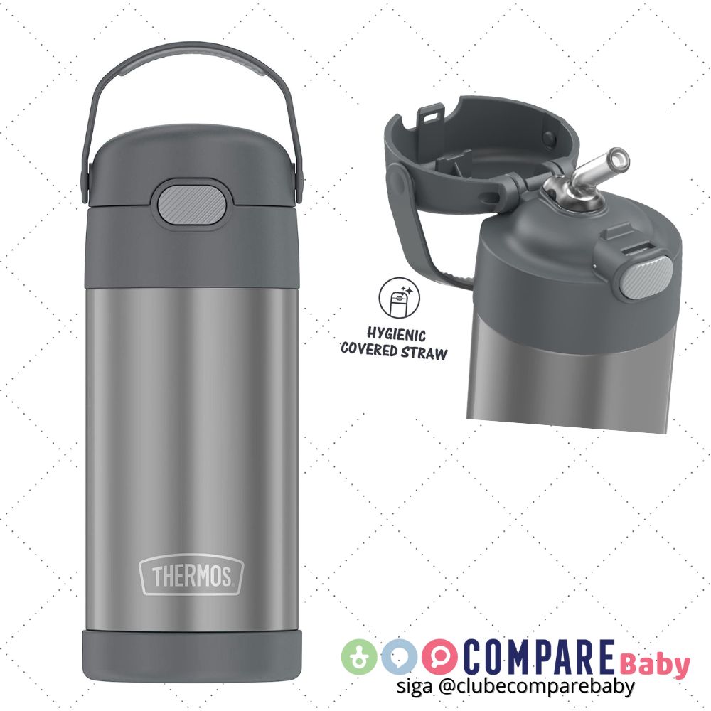 😍 Garrafa infantil Thermos Funtainer Carros, 354 ml, cinza