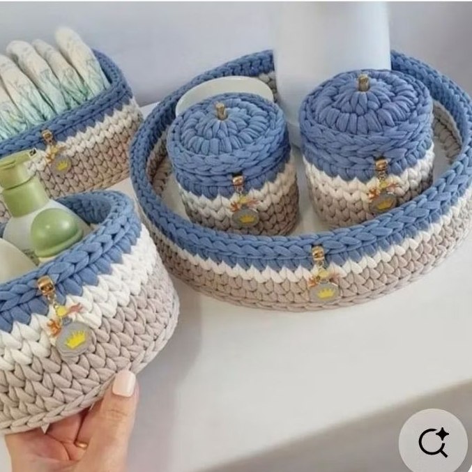 🛍️ Kit higiene Bebê personalizado- croche em fio de malha extra premium