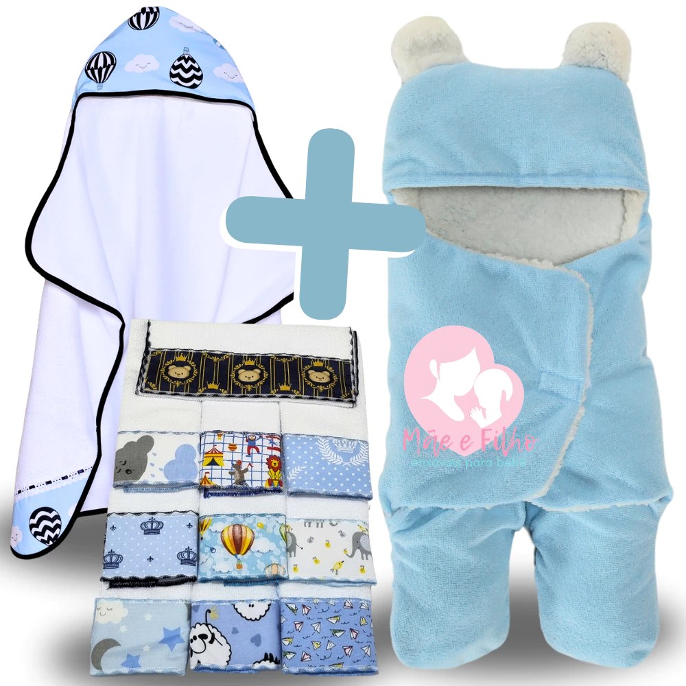 🛍️ Kit Toalha de Banho Bebe + Saco de Dormir com Orelhas + 6 Toalhas de Ombro Felpuda Ato