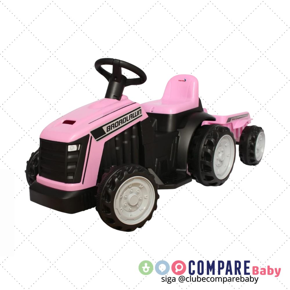 😍 Mini Trator Infantil Elétrico com Reboque Rosa, Importway