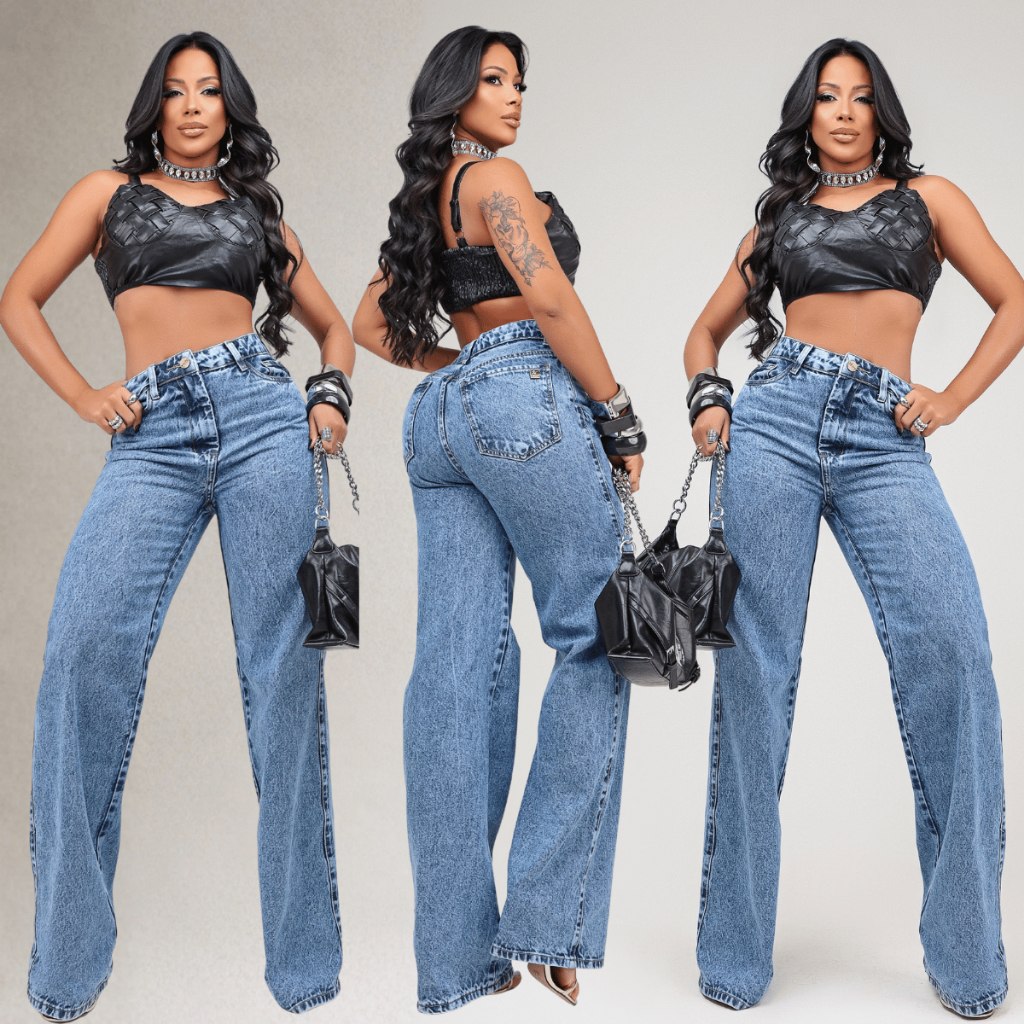 🛍️ Calça Wid Leg Jeans Feminina Cintura Alta 100% Algodão Premium