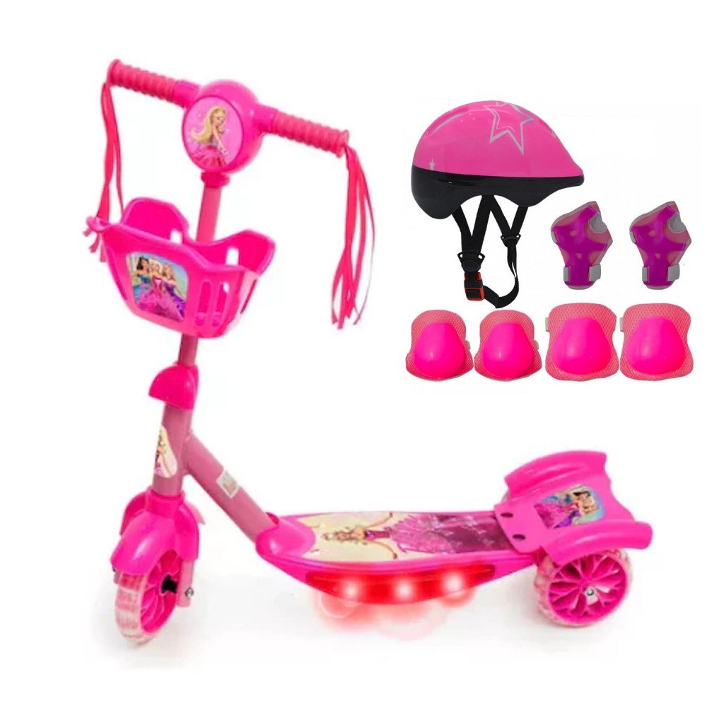 🛍️ Patinete Infantil Meninas Lançamento Musical e Luzes 3 Rodas Com Cesta Promoção