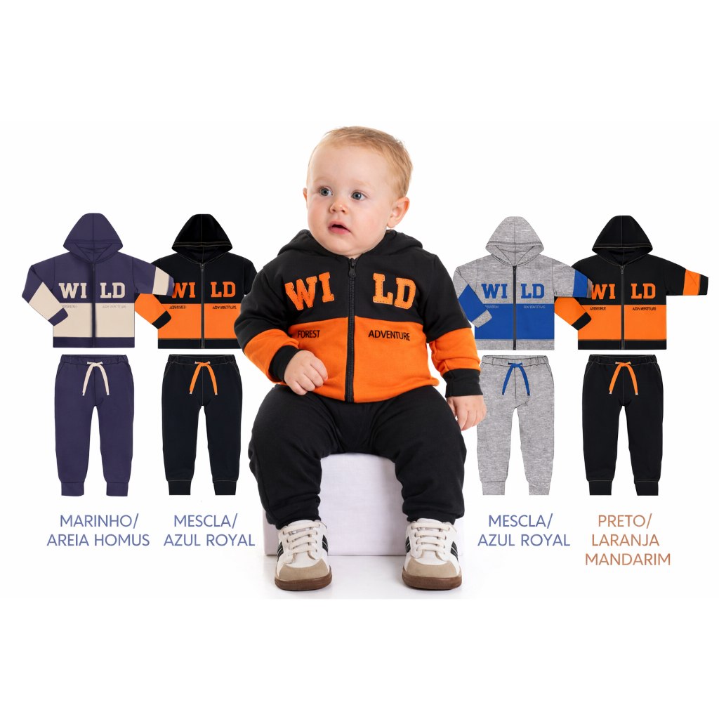 🛍️ Conjunto Infantil Moletom com Capuz e Zíper – Bebê – Sortido – Inverno P M G