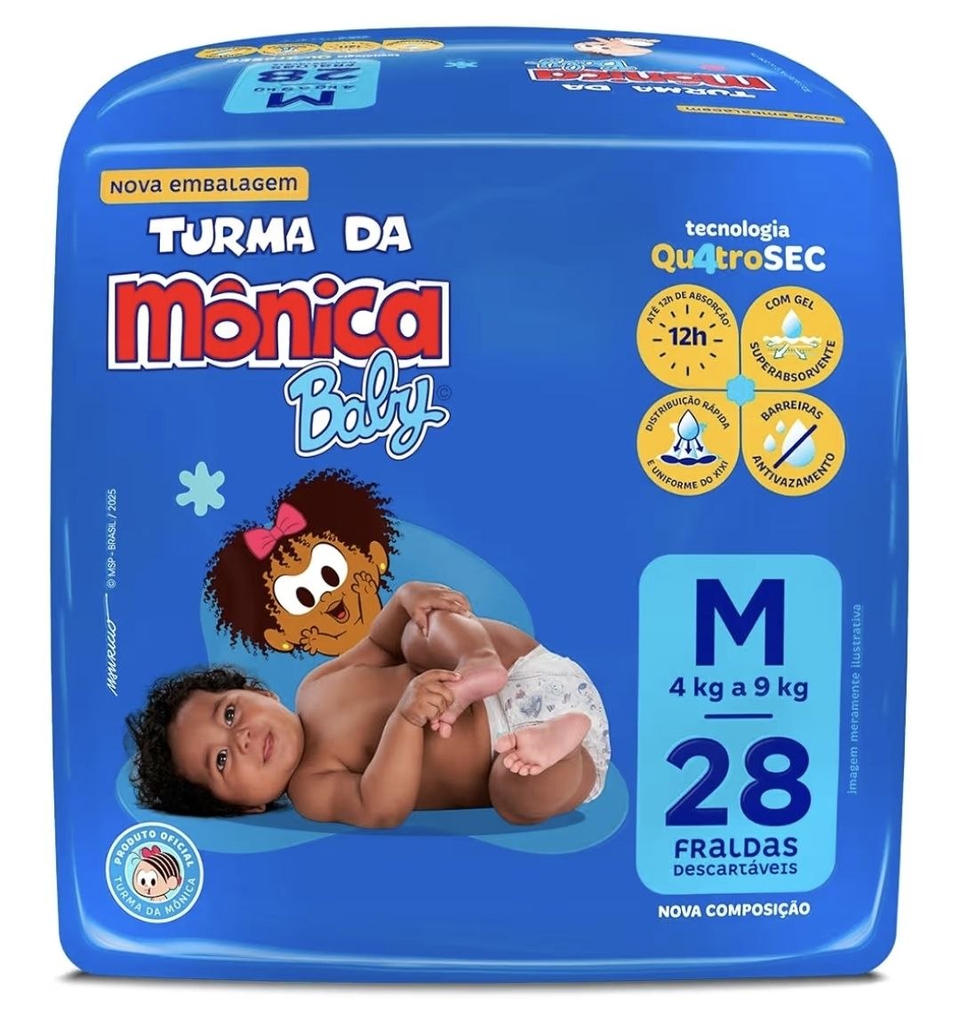 Fralda Turma da Mônica Baby M com 28 Unidades
