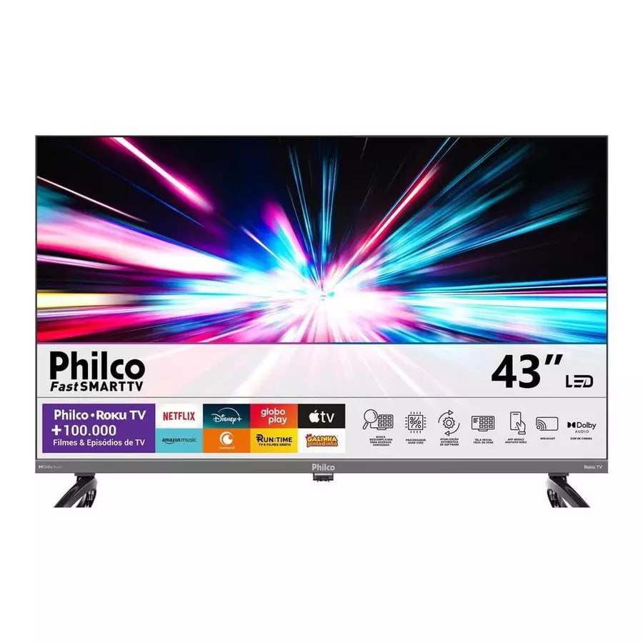 📺 Smart TV 43" Philco QLED HDR10 Roku TV P43KRB