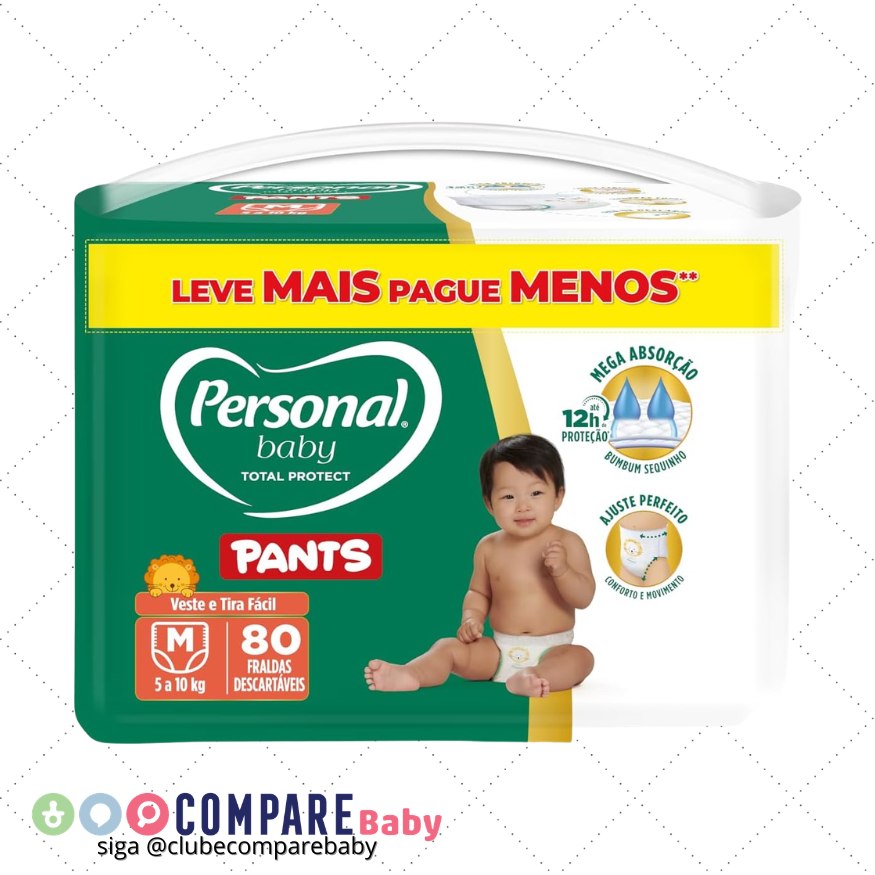 😍 Fralda Personal Baby Total Protect Pants Média - 80 Unidades