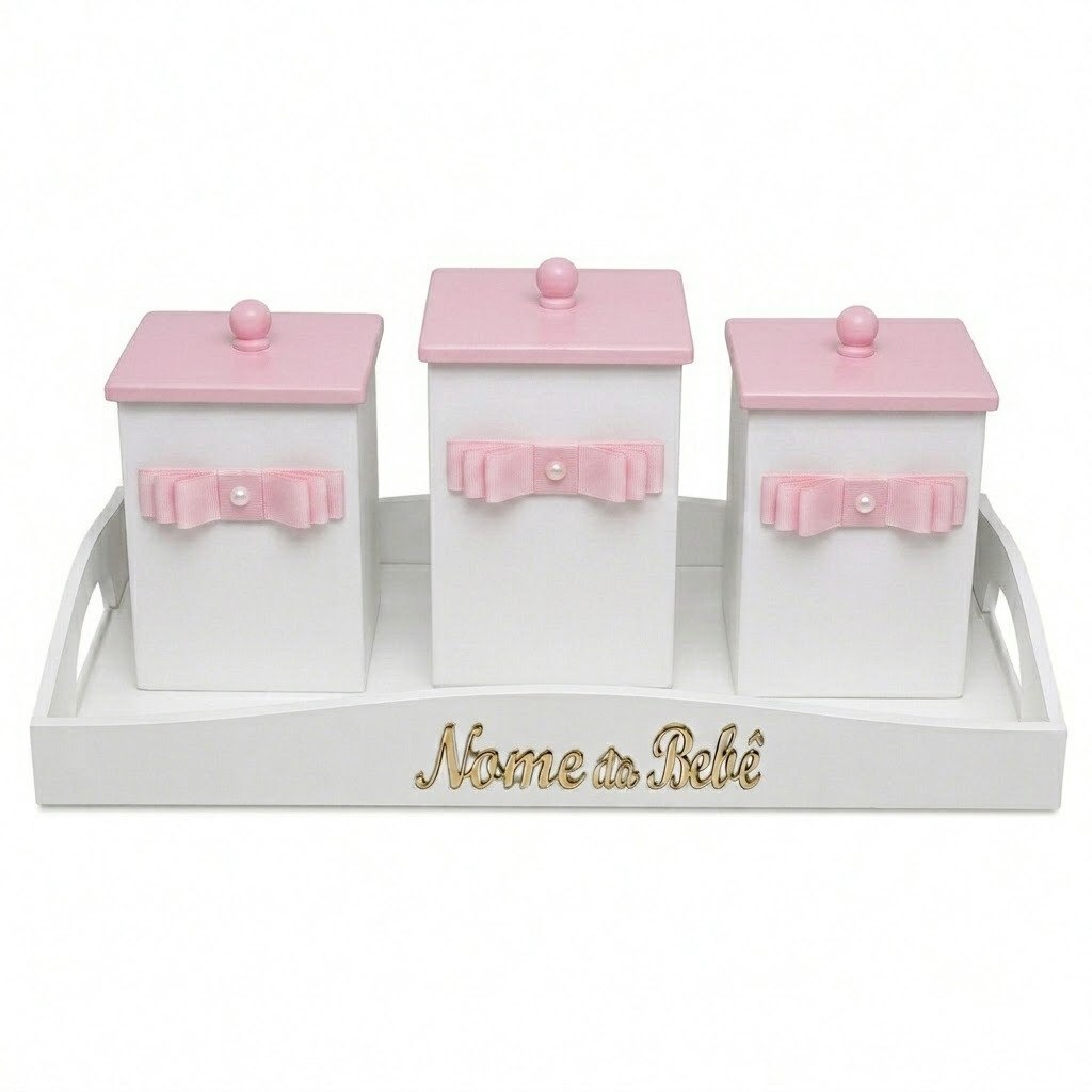 🛍️ Kit de Higiene Bebê Personalizado MDF Bandeja Potes