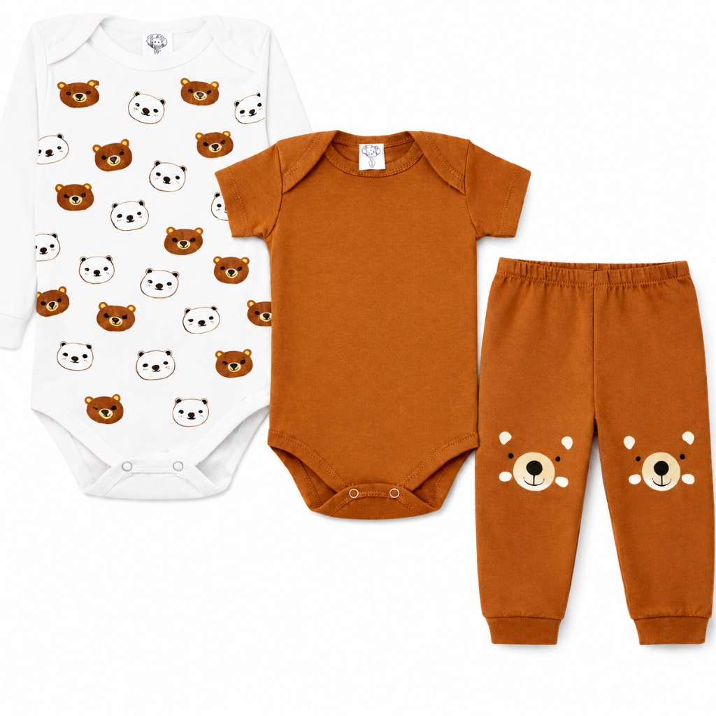 🛍️ Kit body Bebê 3 peças, Manga Longa, Manga Curta E Calça Roupas de Bebê, Conjunto do Be