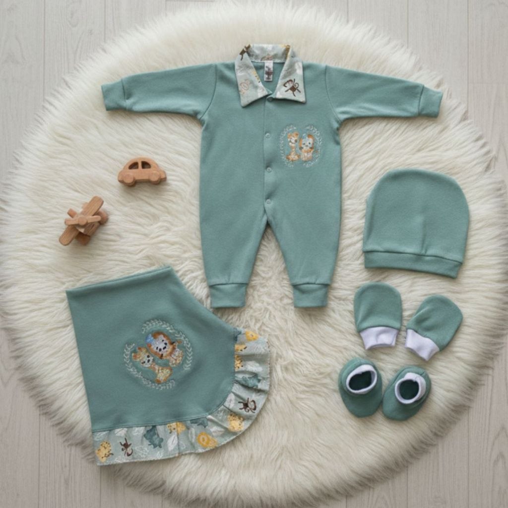 🛍️ Saída Maternidade RN I Menino Verde Kit Completo 5 peças Roupinha para bebê