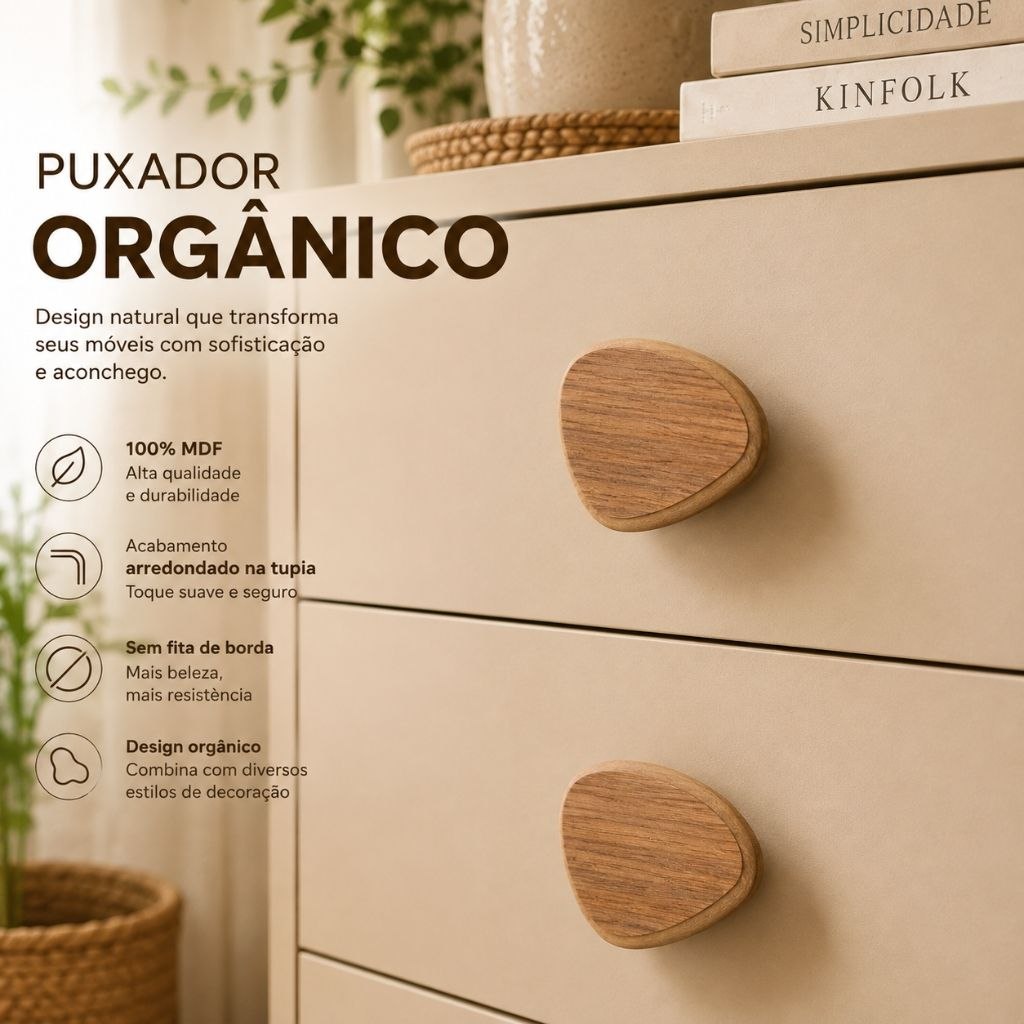 - PUXADOR ORGÂNICO DECORATIVO EM MDF PREMIUM para Gavetas, Cômodas e Armários Premium