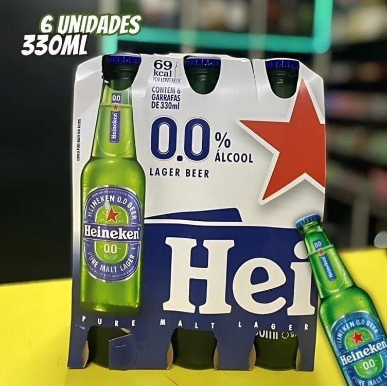 Heineken Cerveja Lager Sem Alcool, Long Neck 330ml, Pack 6 Unidades