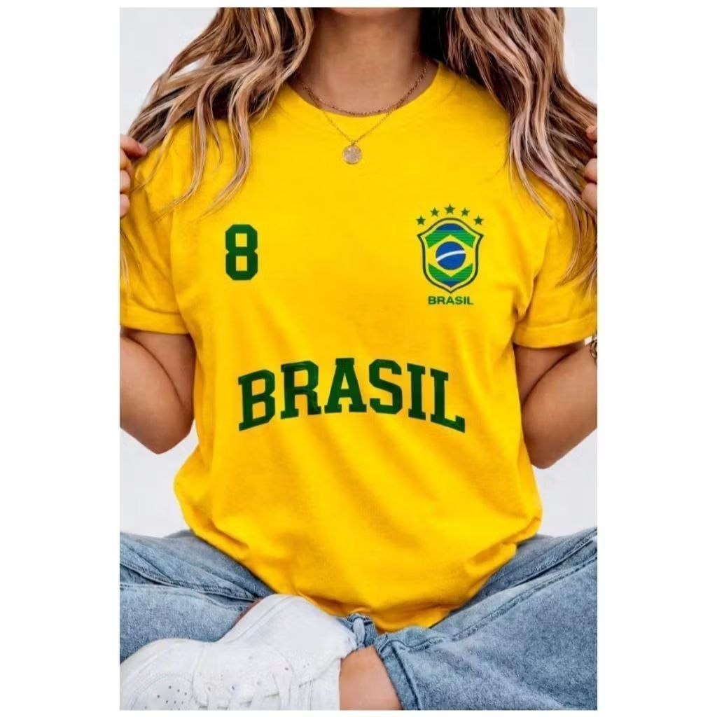 🛍️ Blusa Feminina T-shirt Brasil com S 100% Algodão Premium Envio Imediato