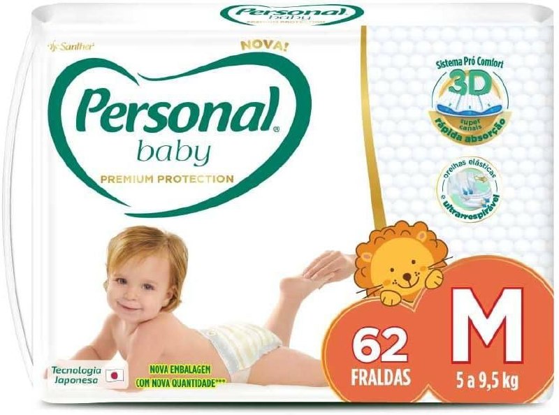 Personal Fralda Baby Premium Protection M 62 Unidades