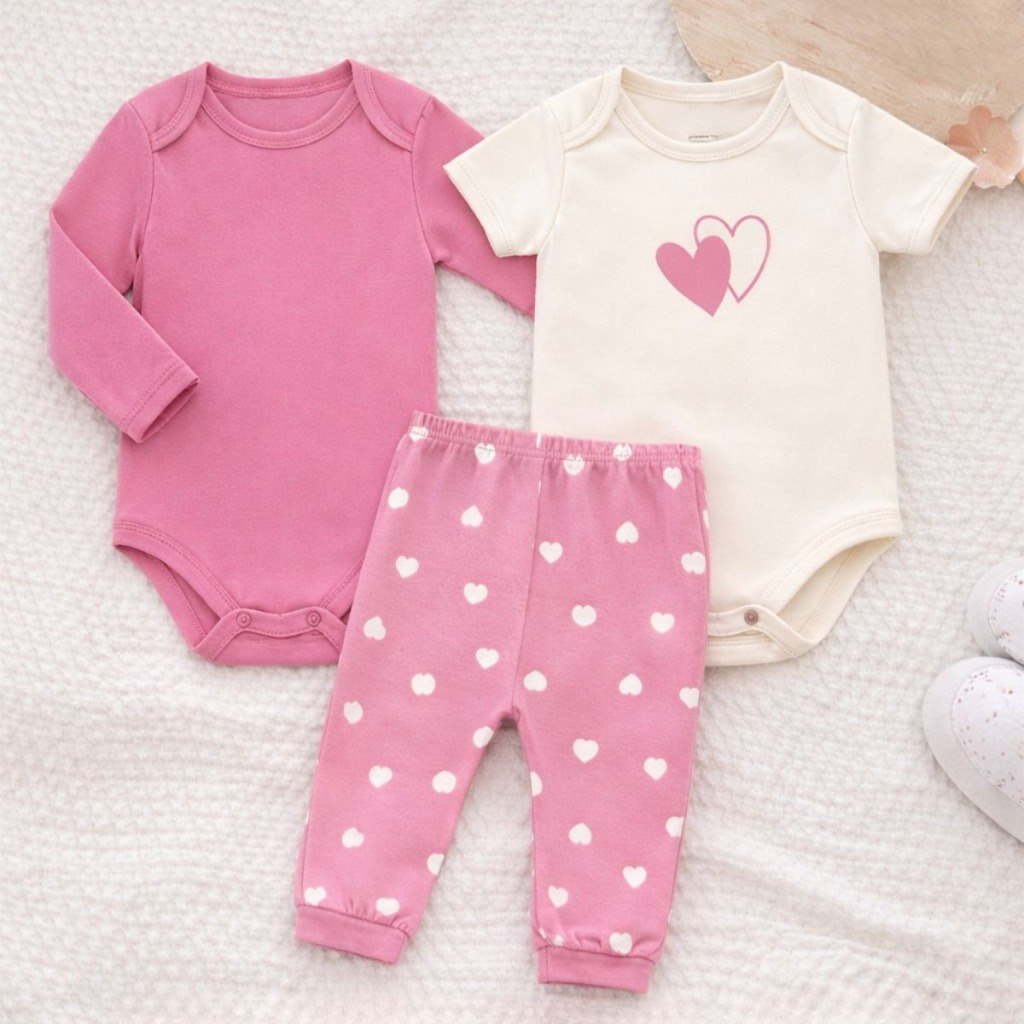 🛍️ Conjunto Bebê Menina 3 Peças Roupa De Bebê Feminina Enxoval Algodão Kit Body Premium C