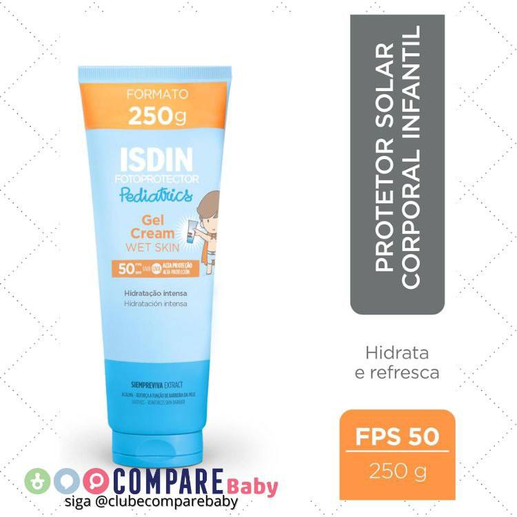 😍 ISDIN Protetor Solar Corporal Infantil Gel Cream Pediatrics FPS 50-250g