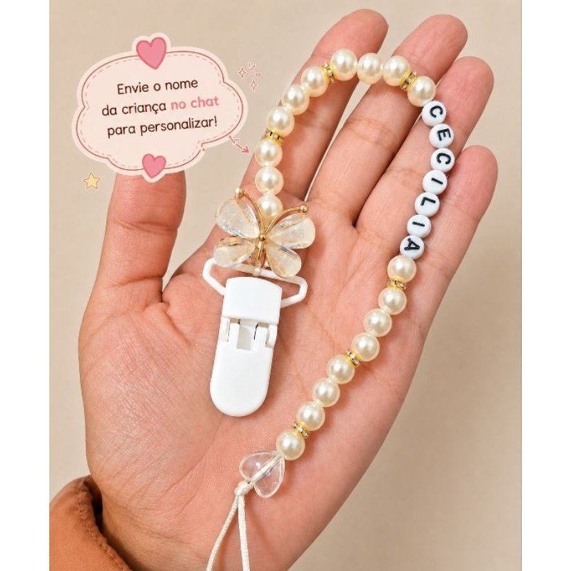 🛍️ Prendedor de chupeta personalizado com nome luxo | Presente maternidade