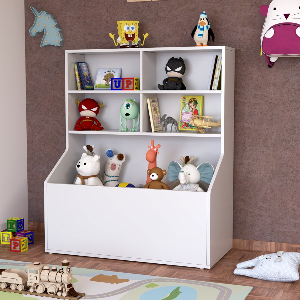 🛍️ Organizador de Brinquedos - Estante Infantil Prateleira com Baú  4 Nichos