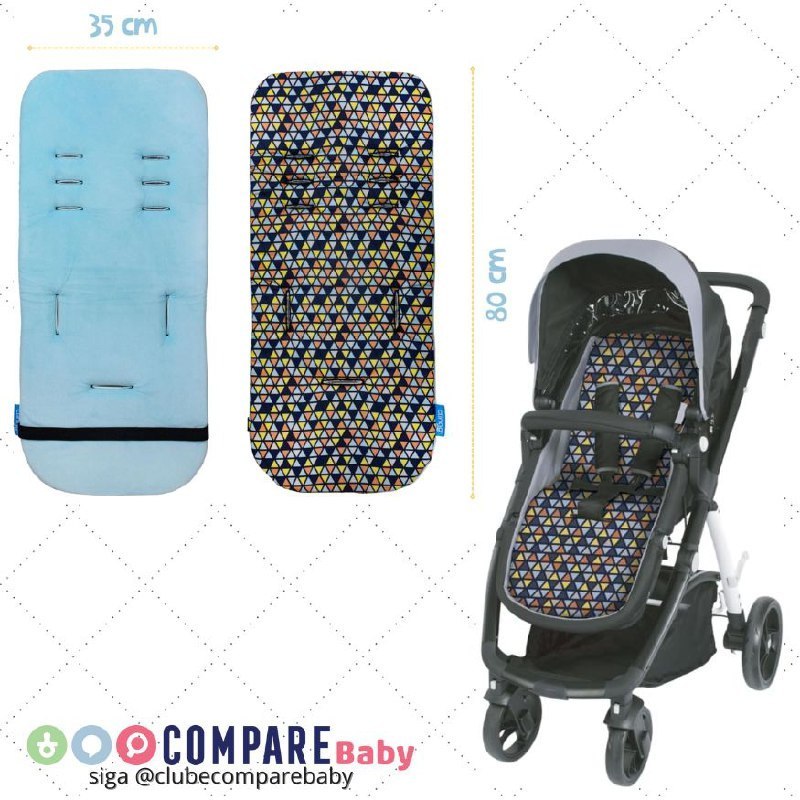 😍 Clingo Almofada para Carrinho em Memory Foam, Dupla Face, Triângulos, Azul