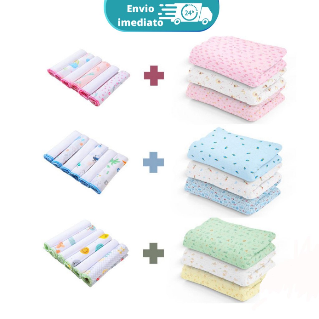 🛍️ Kit Enxoval Cueiro e Paninho de boca ( 9 PEÇAS ) Bebê
