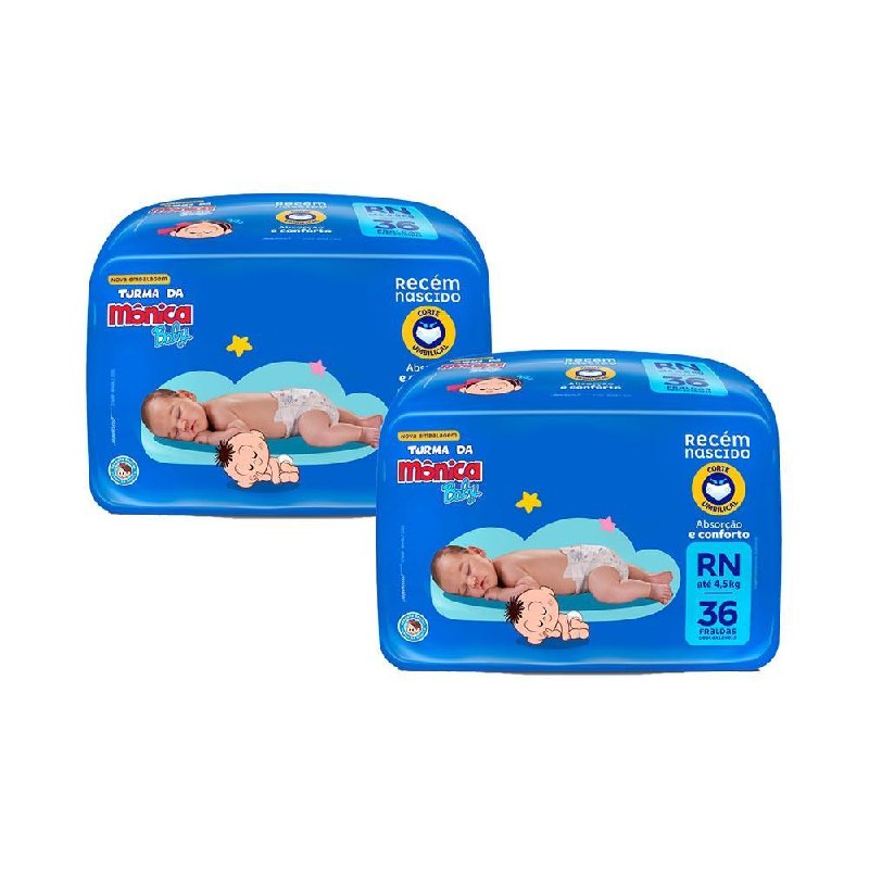 🛍️ Kit 2 Fraldas Turma da Mônica Baby Jumbo RN com 36un cada