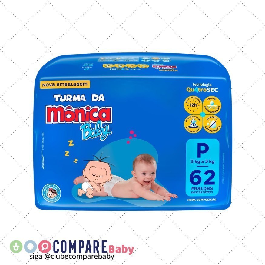 😍 Fralda Turma da Mônica Baby Mega P 62 Unidades