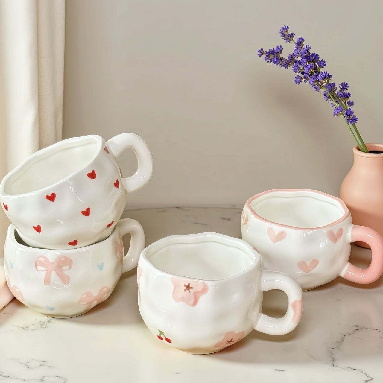 - Conjunto De Caneca E Pires De Cerâmica Com Arco Pintado À Mão , Xícara De Chá De Café Fo