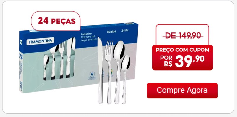 🍴Kit Conjunto Jogo De Faqueiro Búzios 24 Peças Aço Inox Tramontina