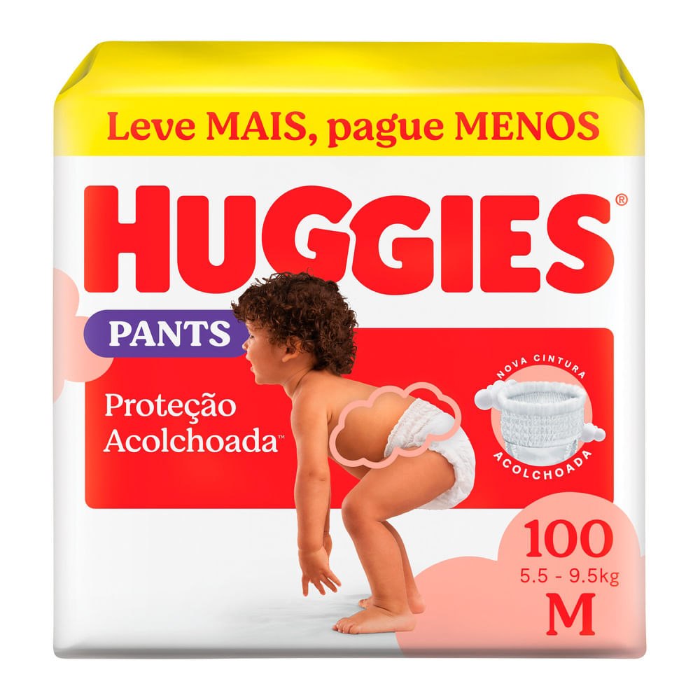 🛍️ Fralda Huggies Pants Roupinha Proteção Acolchoada Tamanho M 100 Unidades Descartáveis