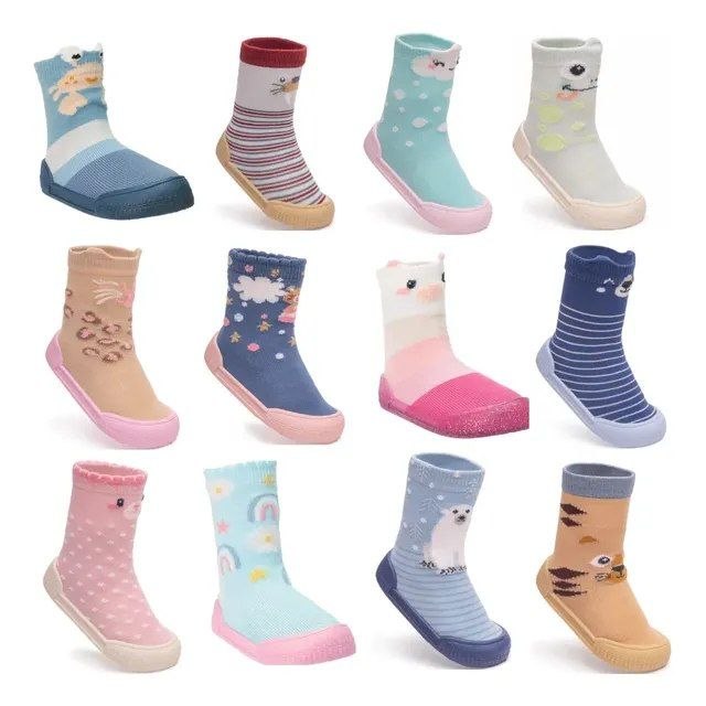 🛍️ Meia Sola Cano Alto Antiderrapante Infantil Bebê Pimpolho