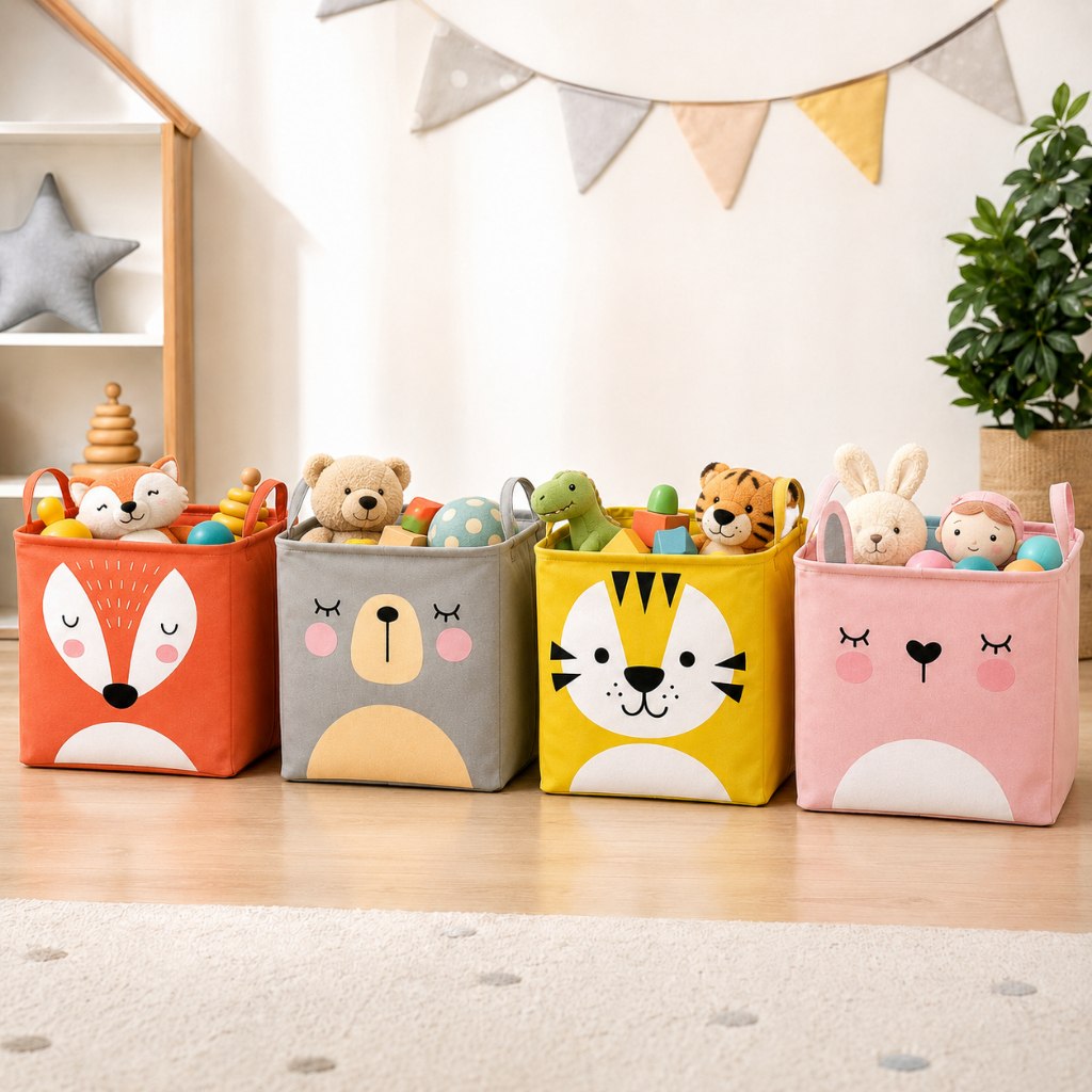 🛍️ Cesto Organizador Infantil Dobrável Quadrado Com Alças 33x33cm Estampa Animal Para Bri