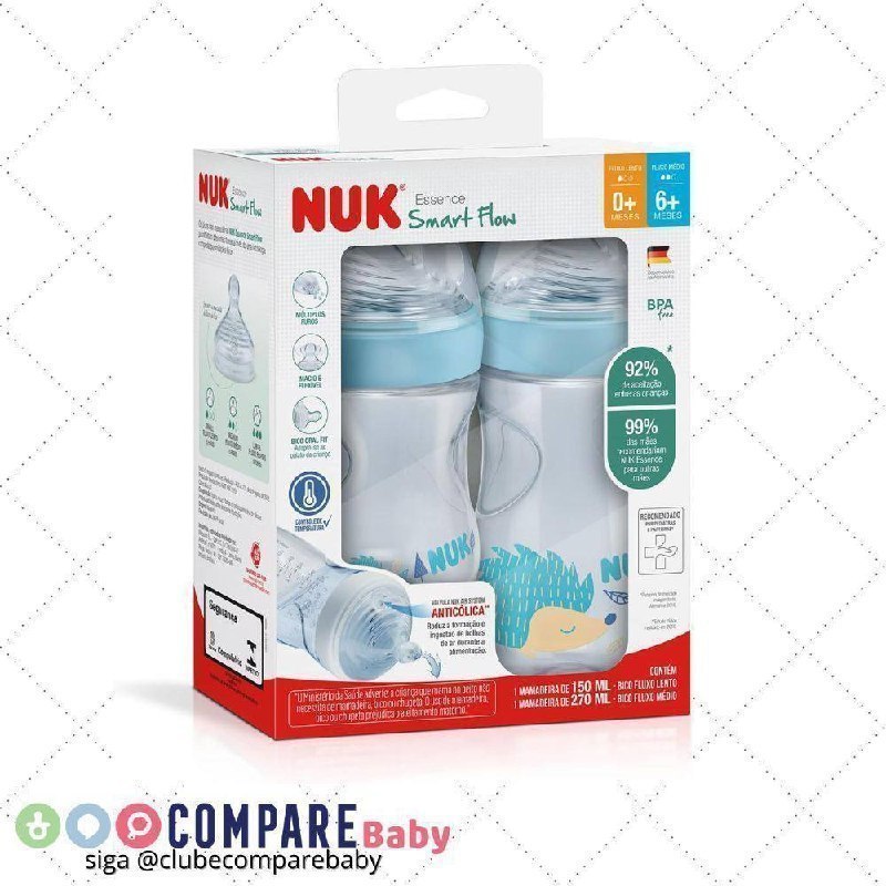 😍 NUK Kit De Mamadeiras Anticólica Essence Smart Flow 150 E 270Ml - Azul