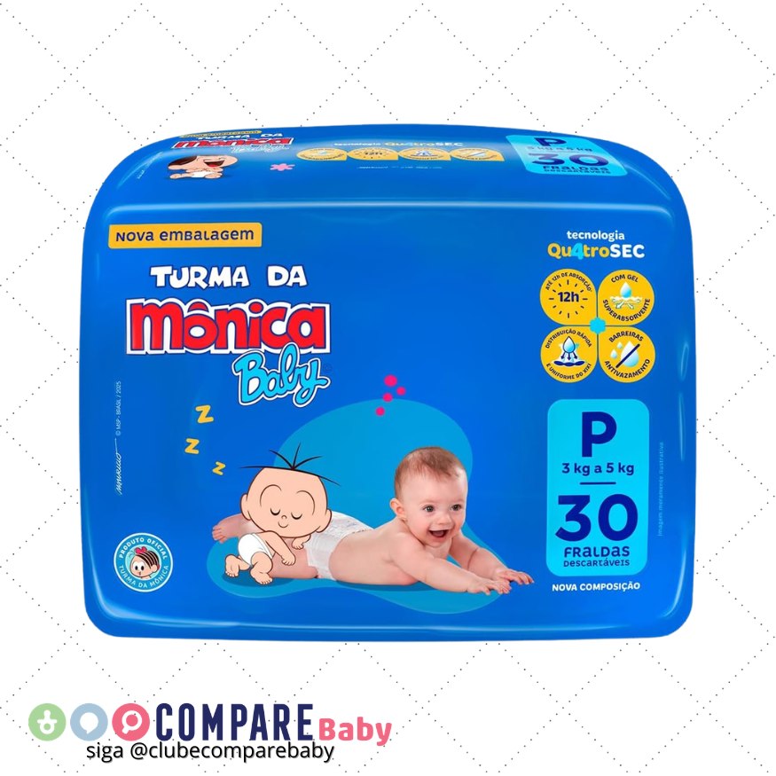 😍 Fralda Turma da Mônica Baby Jumbo P 30 Unidades