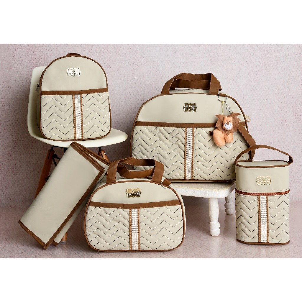 🛍️ Kit Mala Maternidade 5 peças Mochila Porta Mamadeira e Trocador Bolsa de Bebê
