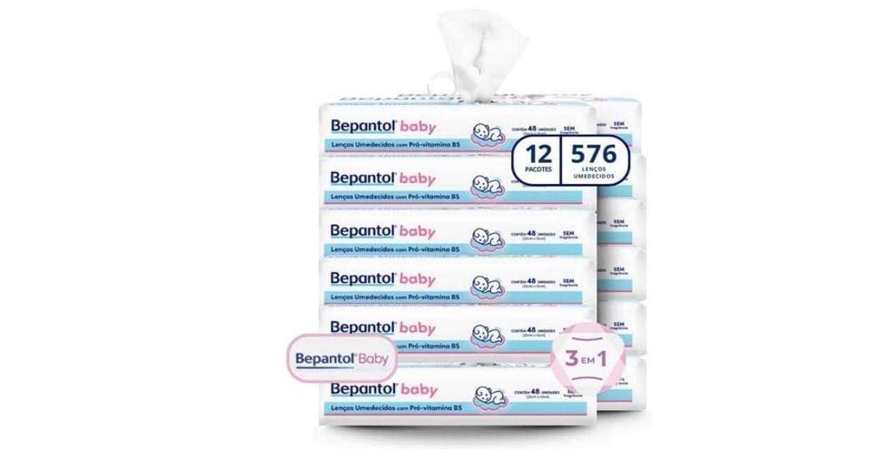 🫧 Bepantol Baby Kit 576 Lenços Umedecidos, 12 Pacotes com 48 Unidades