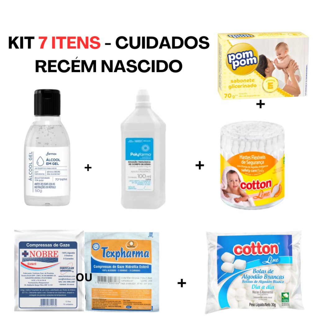 🛍️ Kit Recém Nascido Cuidados Maternidade Mãe e Bebê Pós Parto 7 Itens