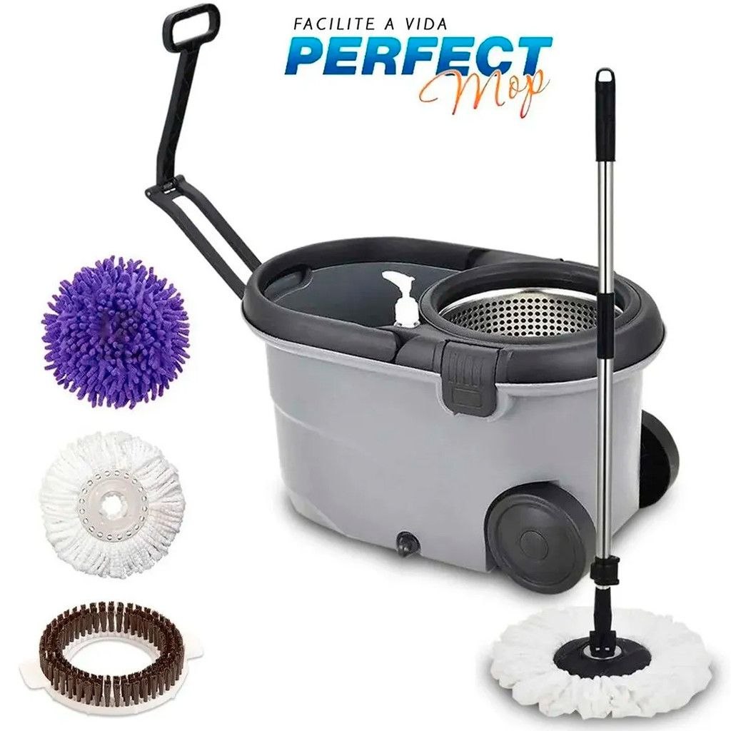 - Esfregao Balde Perfect Mop Move - 3refis Com Roda E Alça